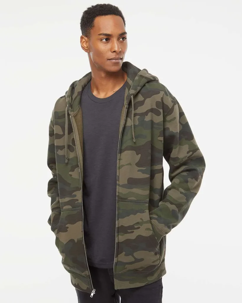 Independent Trading Co Heavyweight Full-Zip Hooded Sweatshirt Forest Camo
