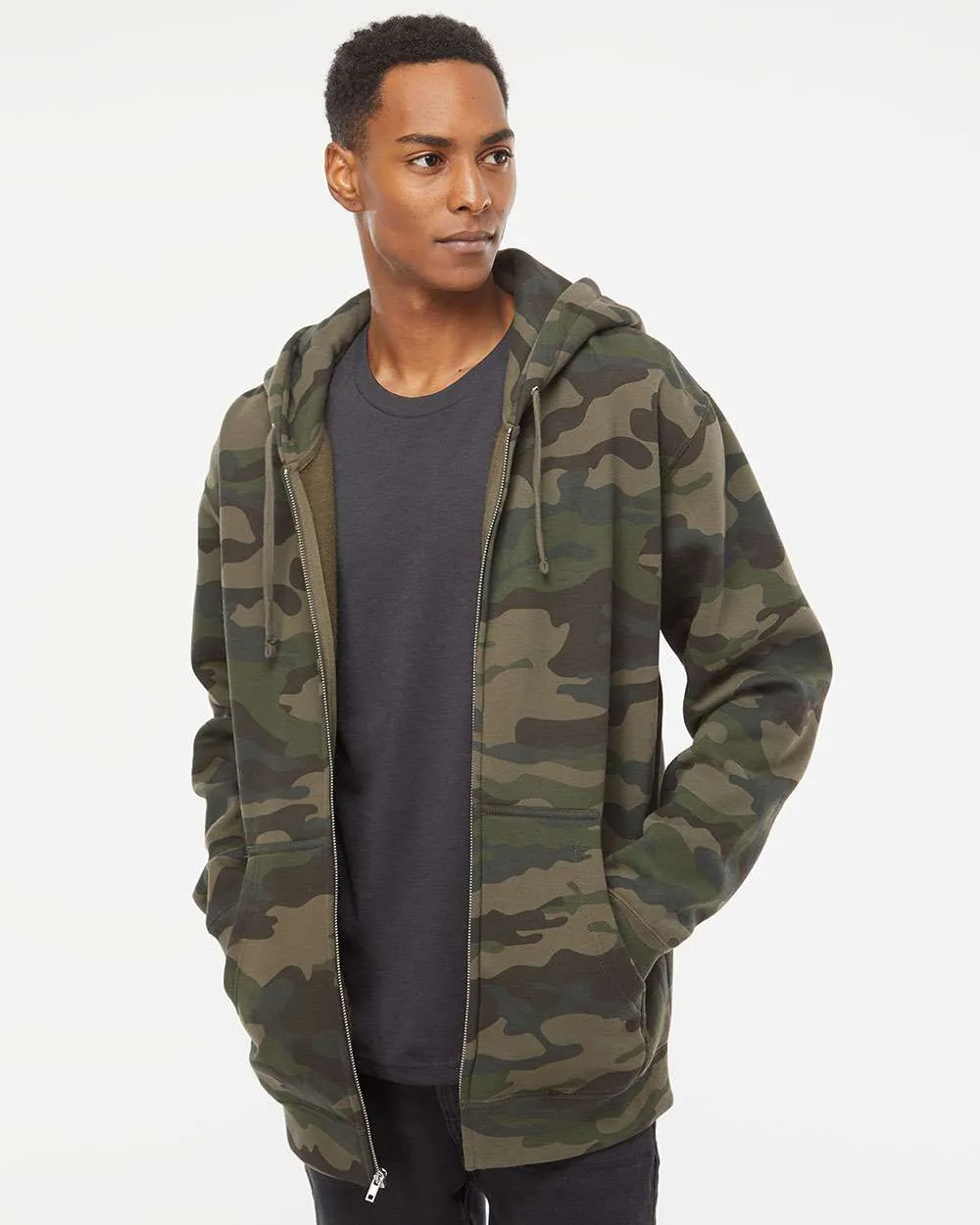 Independent Trading Co Heavyweight Full-Zip Hooded Sweatshirt Forest Camo