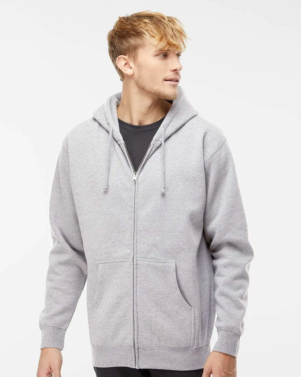 Independent Trading Co Heavyweight Full-Zip Hooded Sweatshirt Grey Heather