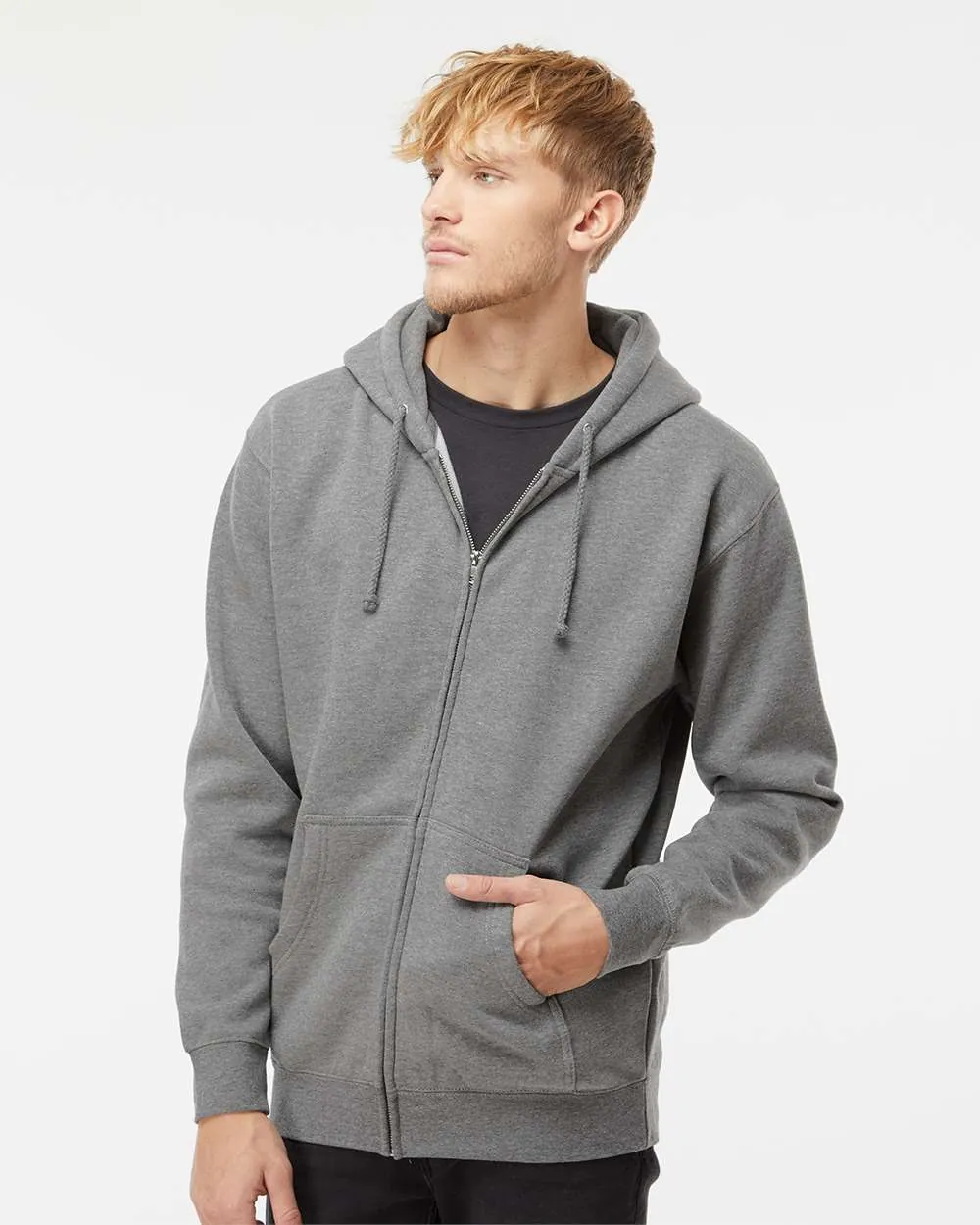Independent Trading Co Heavyweight Full-Zip Hooded Sweatshirt Gunmetal Heather