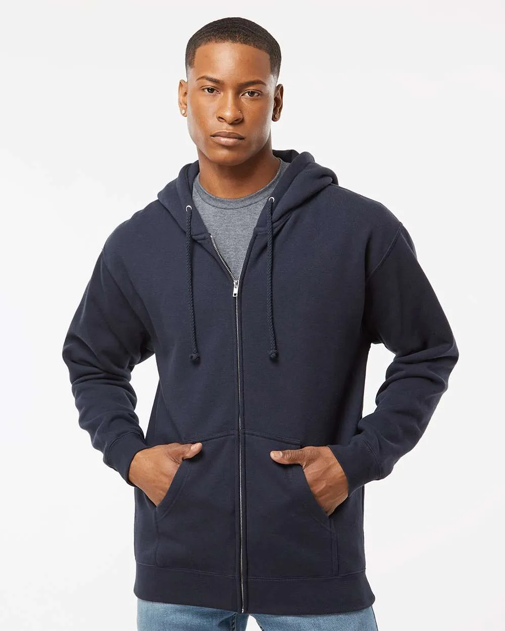 Independent Trading Co Heavyweight Full-Zip Hooded Sweatshirt Navy