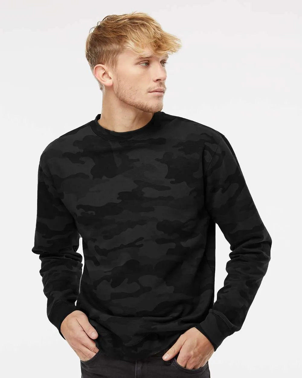 Independent Trading Co Midweight Crewneck Sweatshirt Black Camo