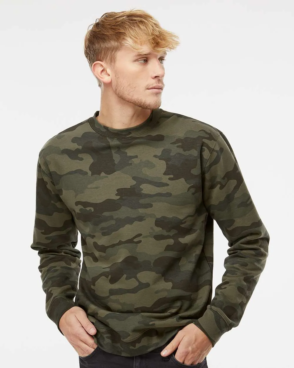 Independent Trading Co Midweight Crewneck Sweatshirt Forest Camo