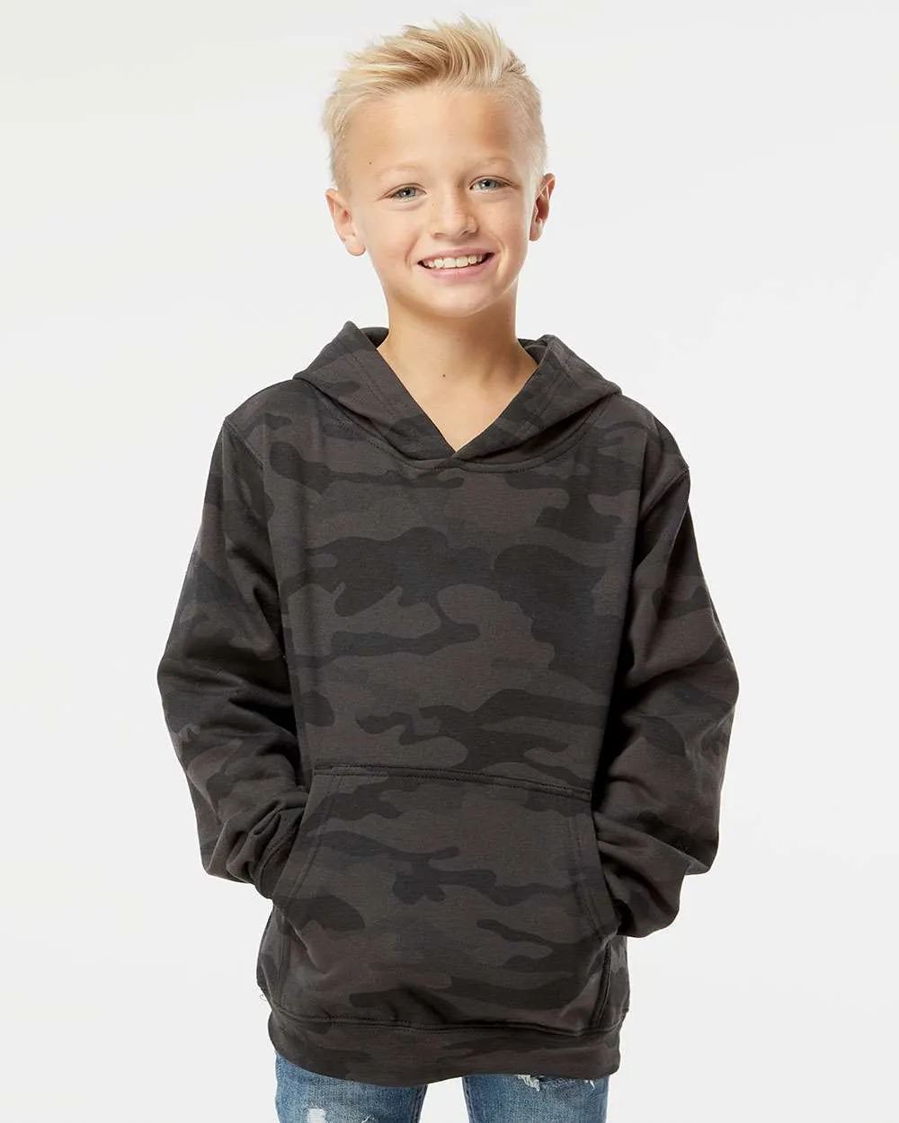 Independent Trading Co Youth Midweight Hooded Sweatshirt Black Camo