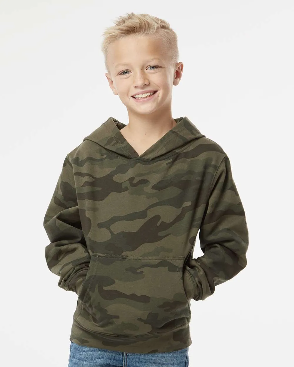 Independent Trading Co Youth Midweight Hooded Sweatshirt Forest Camo