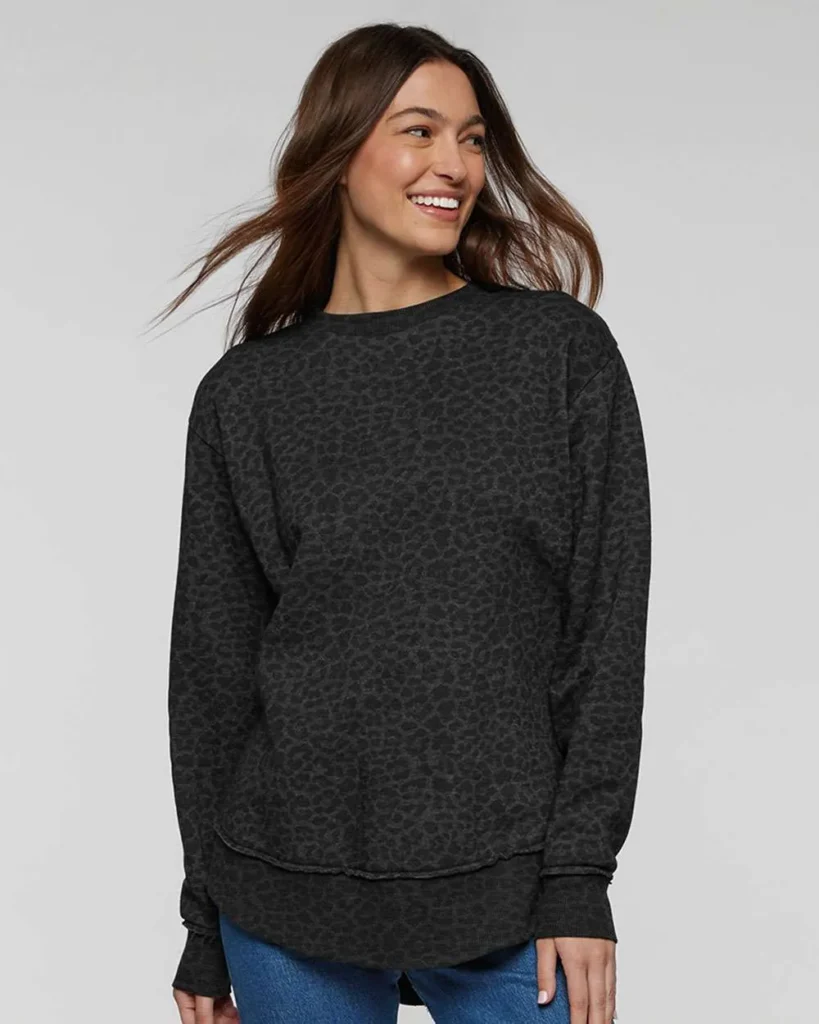 LAT Women's Weekend Crewneck Sweatshirt Black Leopard