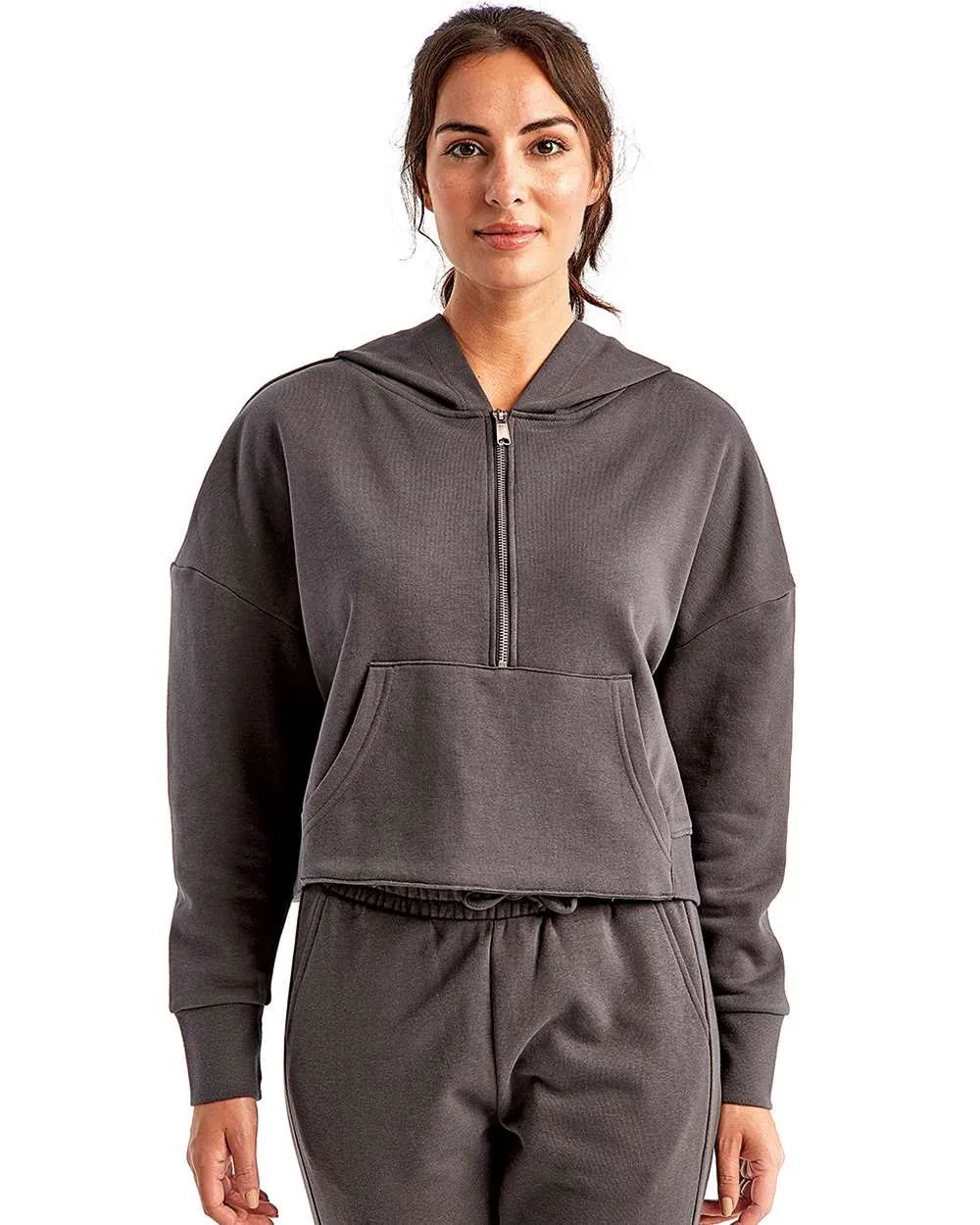 TriDri Women's Half-Zip Hooded Sweatshirt Charcoal