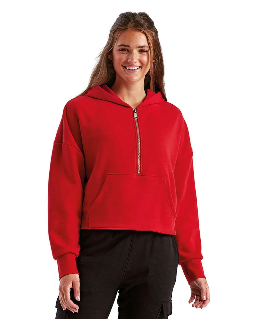 TriDri Women's Half-Zip Hooded Sweatshirt Fire Red