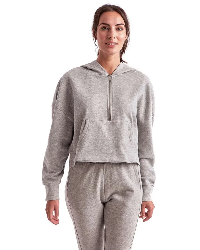 TriDri Women's Half-Zip Hooded Sweatshirt Heather Grey