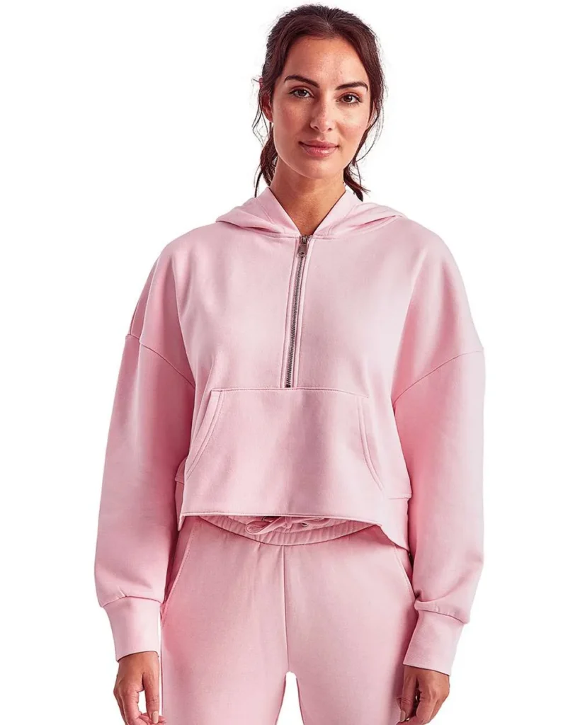 TriDri Women's Half-Zip Hooded Sweatshirt Light Pink