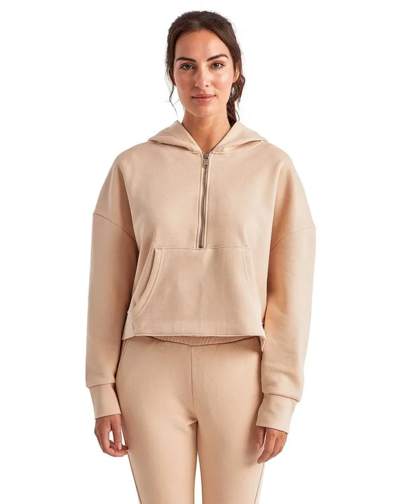 TriDri Women's Half-Zip Hooded Sweatshirt Nude