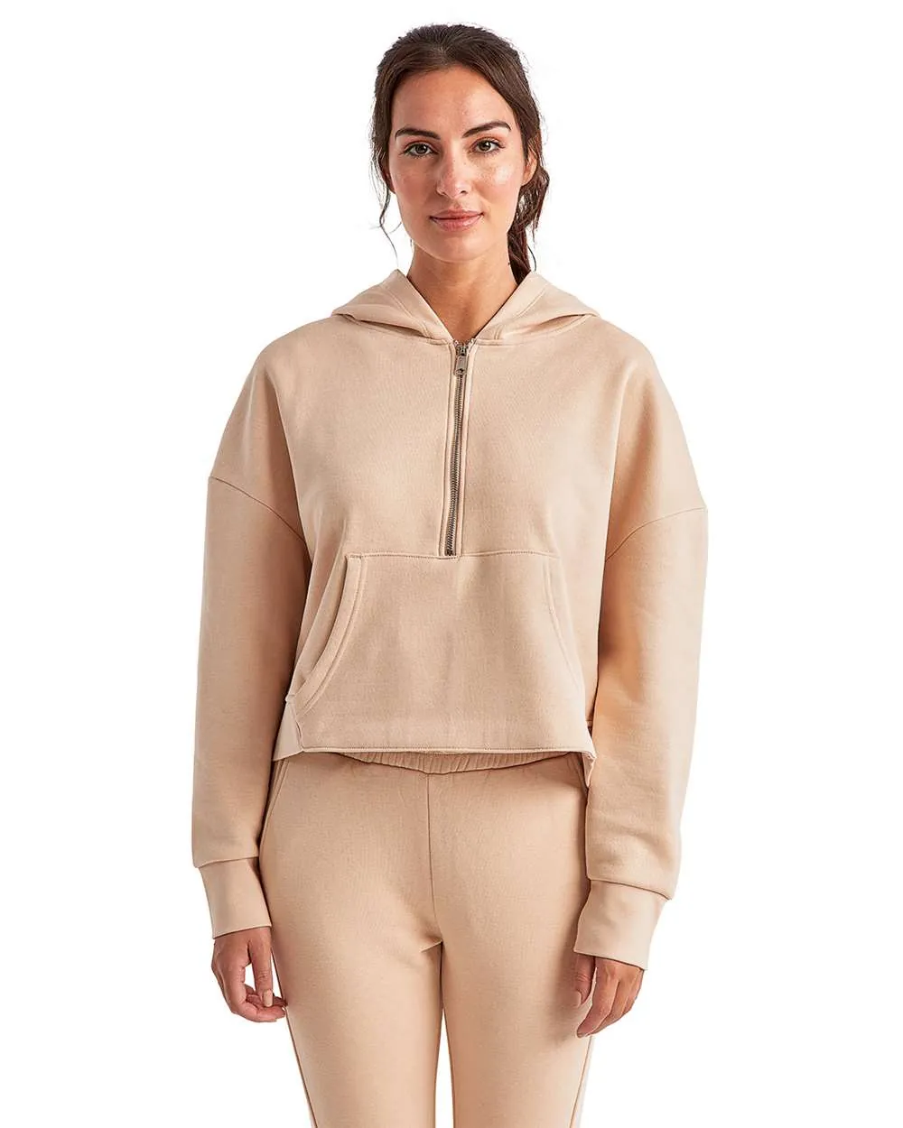 TriDri Women's Half-Zip Hooded Sweatshirt Nude