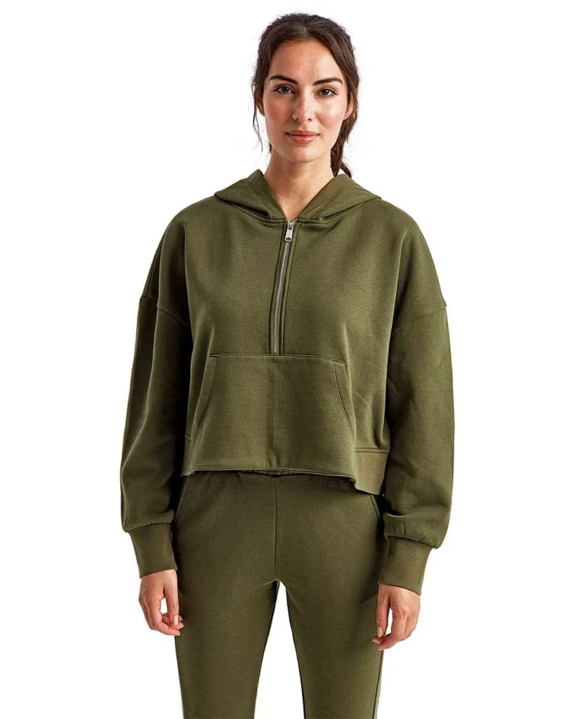 TriDri Women's Half-Zip Hooded Sweatshirt Olive