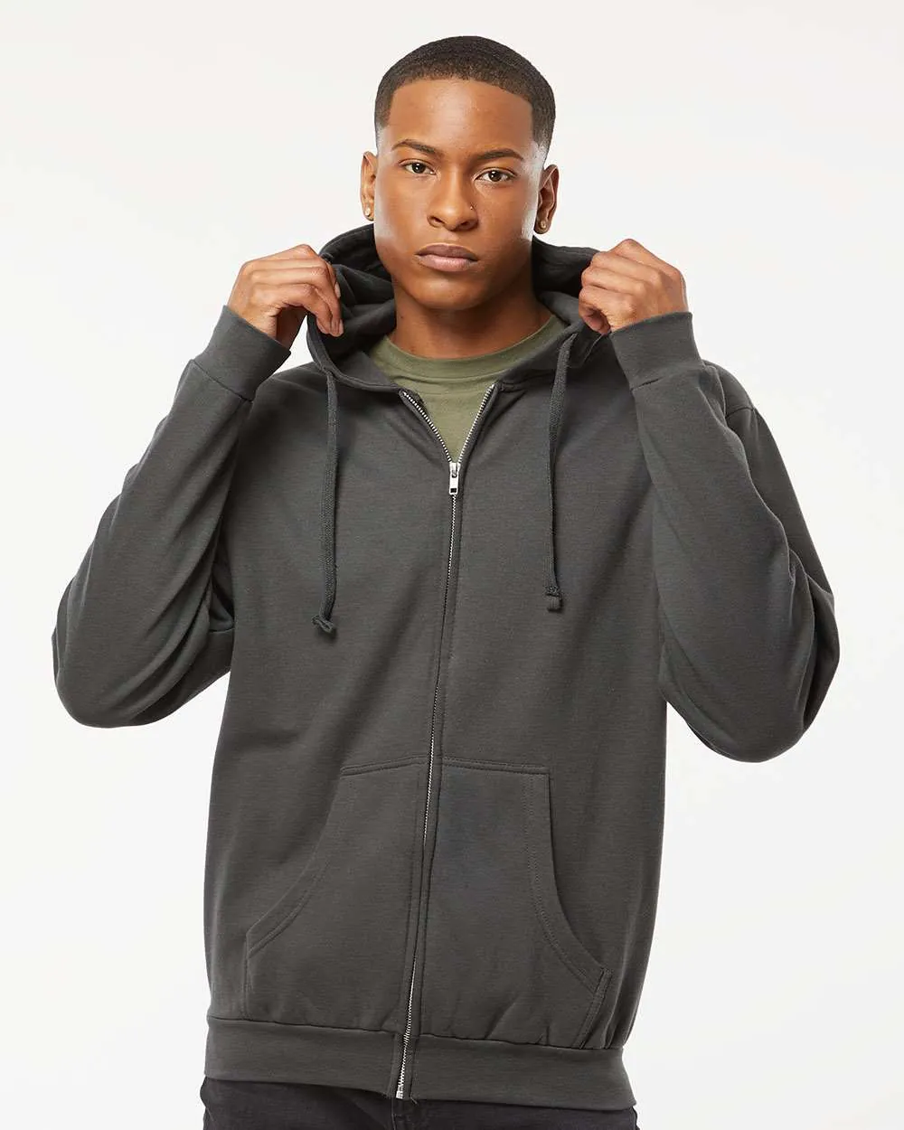 Tultex Full-Zip Hooded Sweatshirt Charcoal