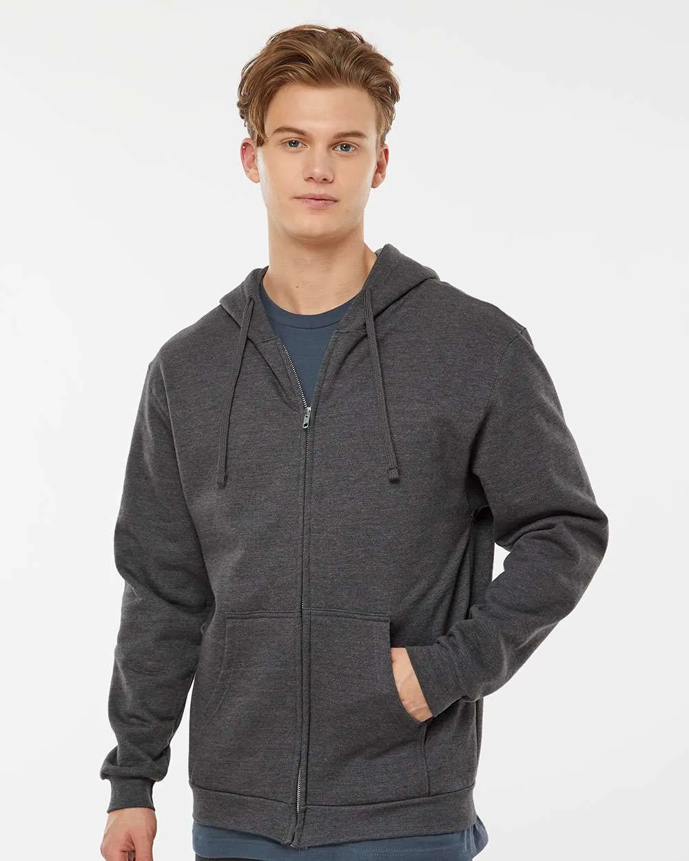 Tultex Full-Zip Hooded Sweatshirt Heather Charcoal