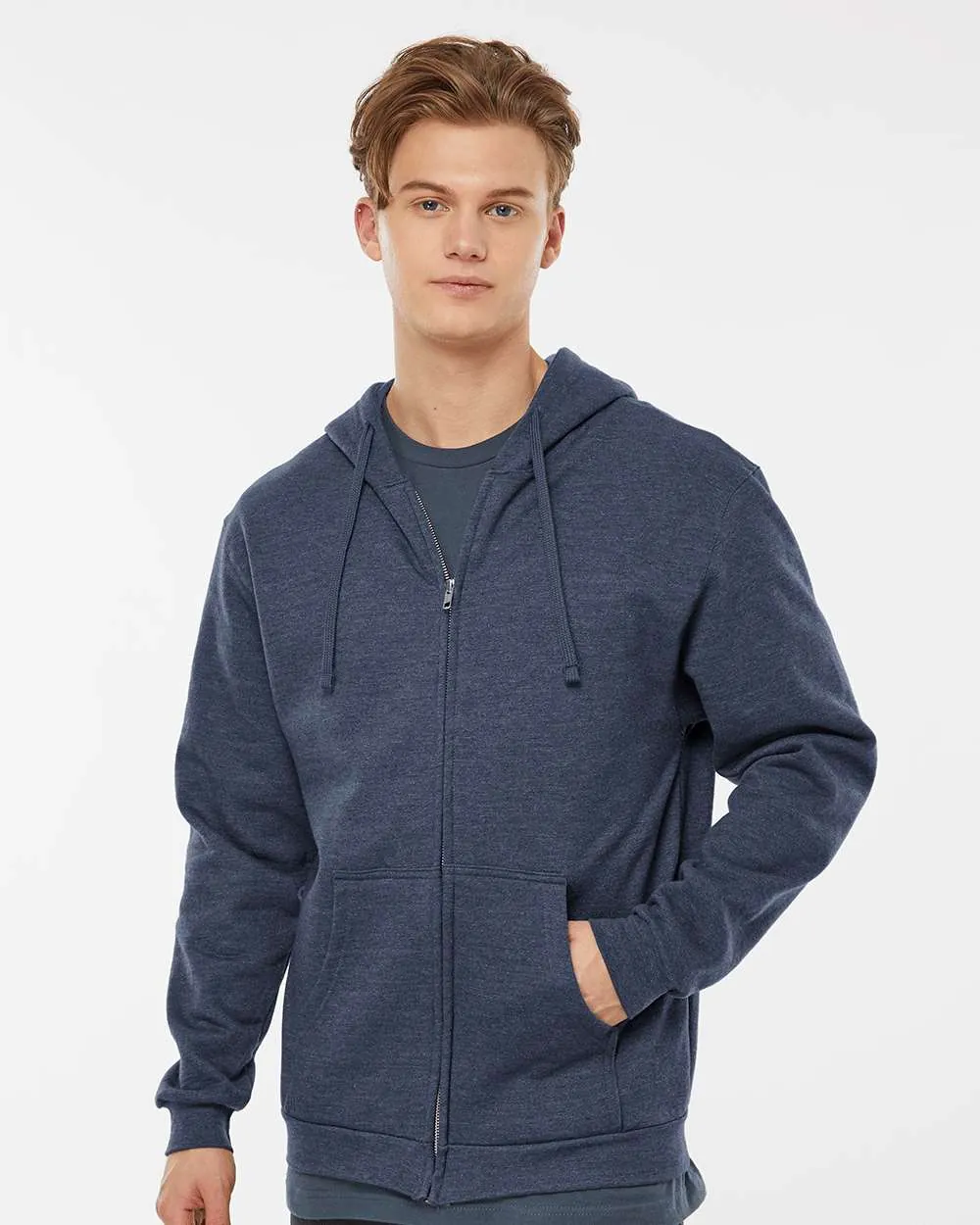 Tultex Full-Zip Hooded Sweatshirt Heather Denim