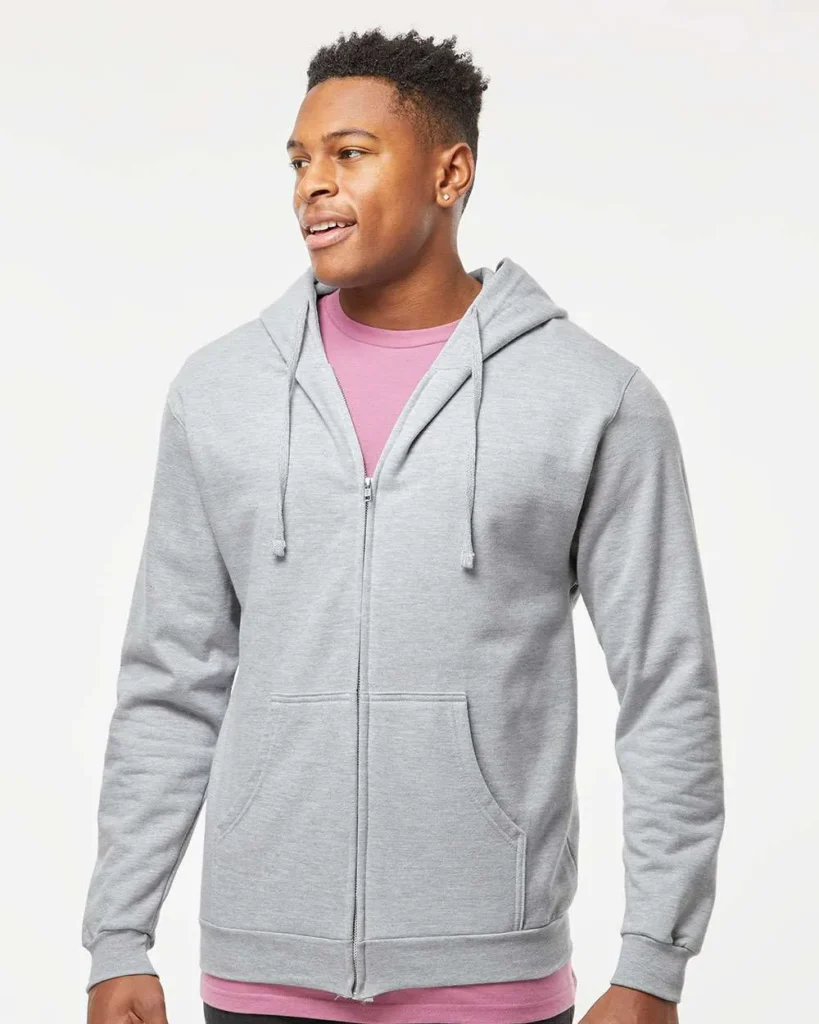 Tultex Full-Zip Hooded Sweatshirt Heather Grey