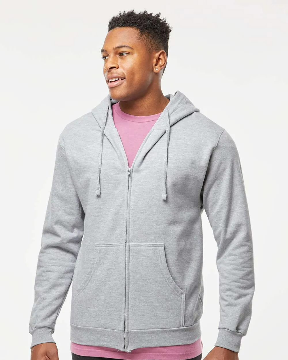 Tultex Full-Zip Hooded Sweatshirt Heather Grey