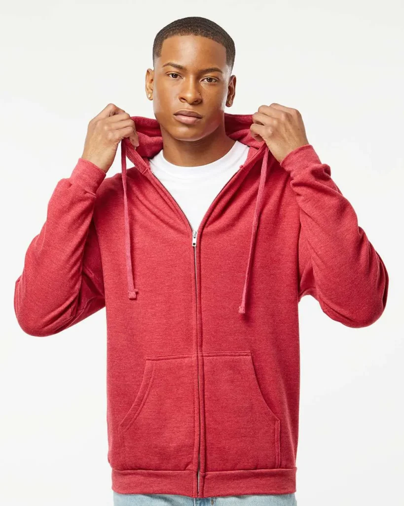 Tultex Full-Zip Hooded Sweatshirt Heather Red