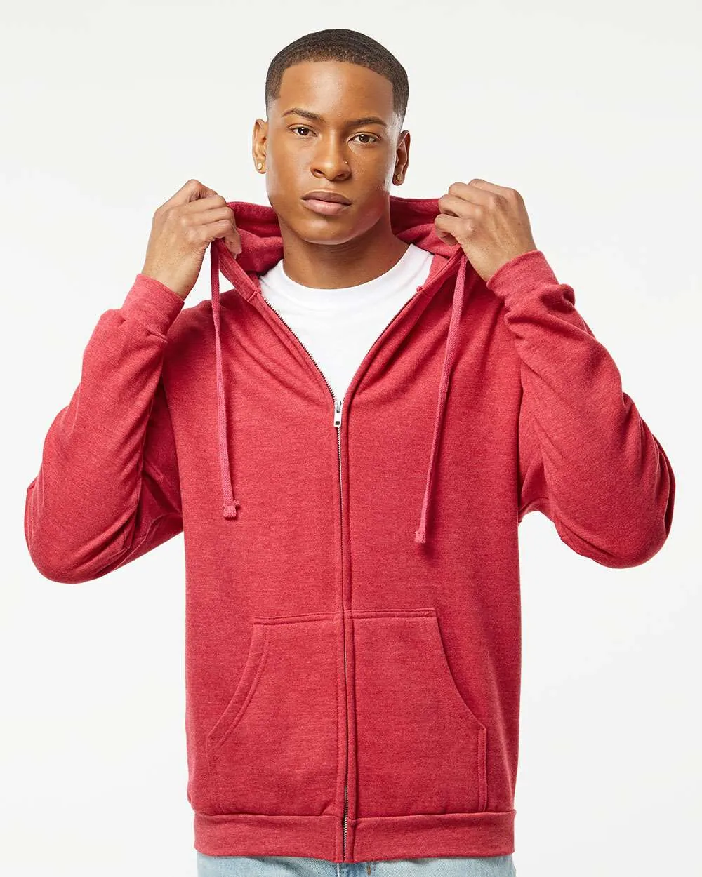 Tultex Full-Zip Hooded Sweatshirt Heather Red