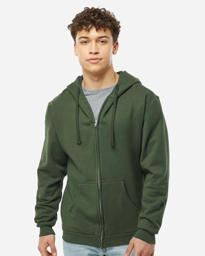 Tultex Full-Zip Hooded Sweatshirt Military Green