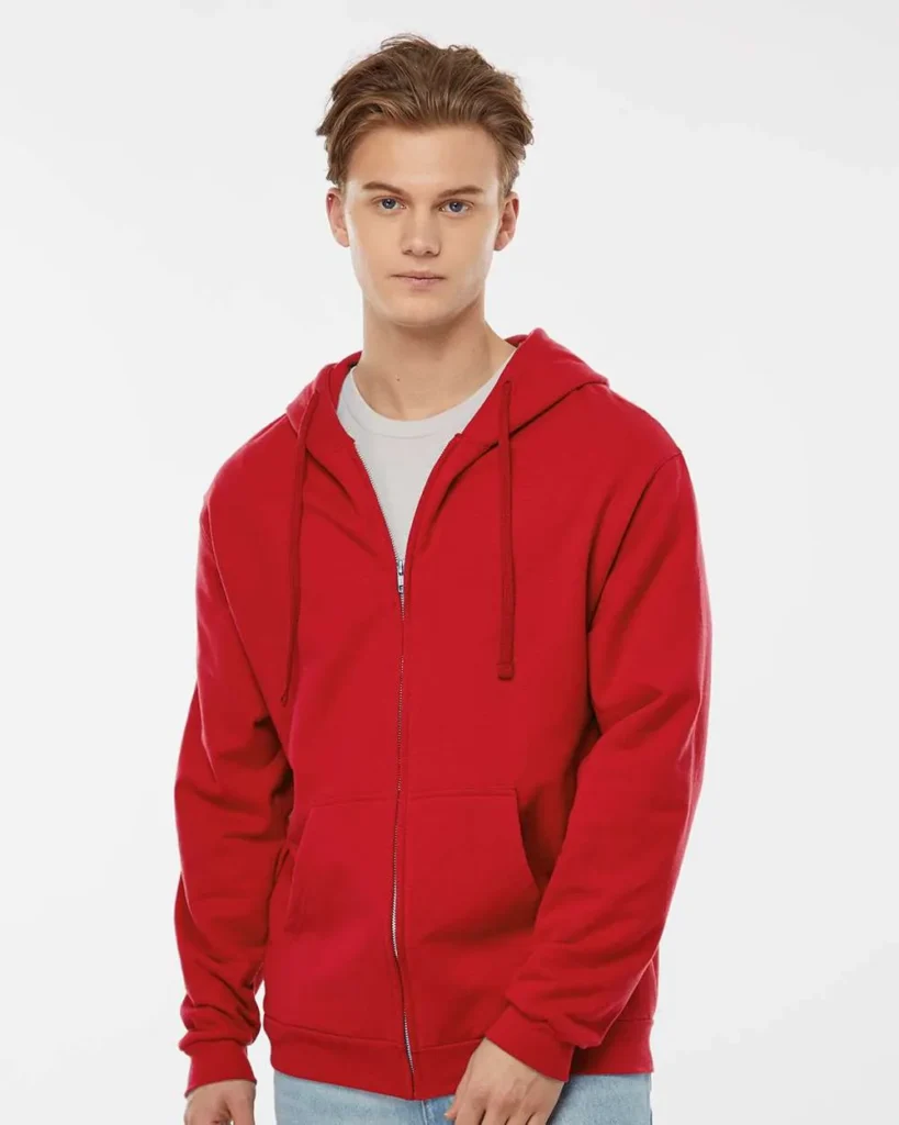 Tultex Full-Zip Hooded Sweatshirt Red