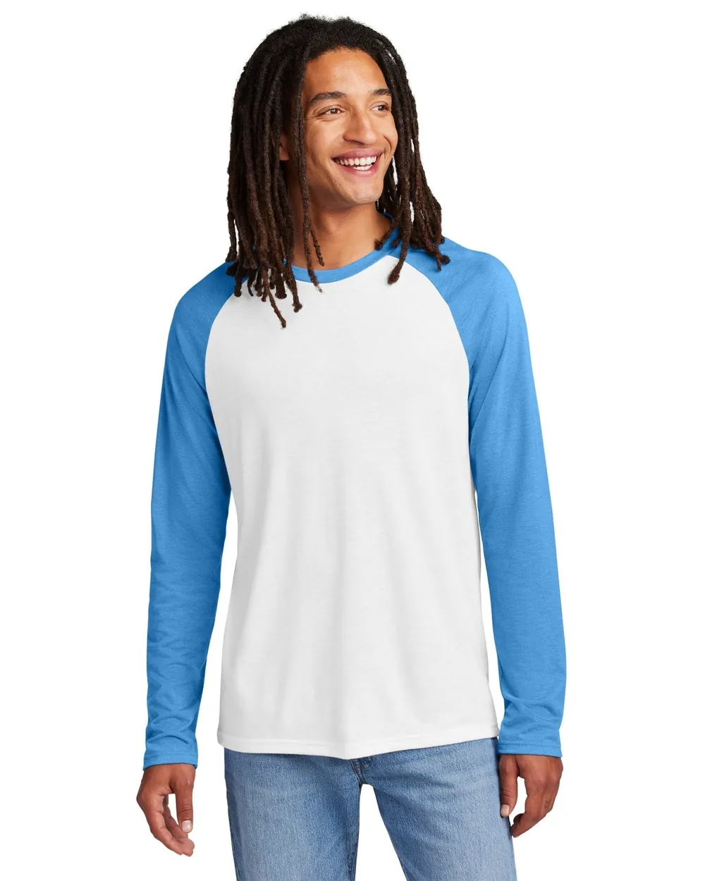 Allmade Triblend Colorblock Long Sleeve Azure Blue/Bright White