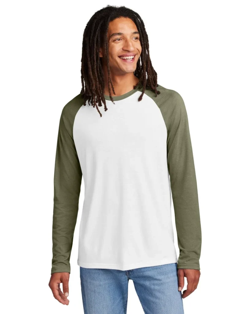 Allmade Triblend Colorblock Long Sleeve Olive You Green/Bright White