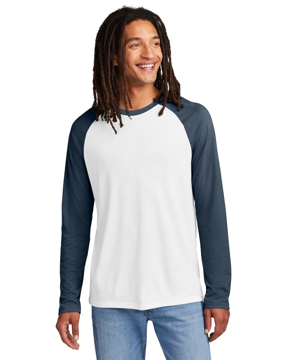 Allmade Triblend Colorblock Long Sleeve Rebel Blue/Bright White