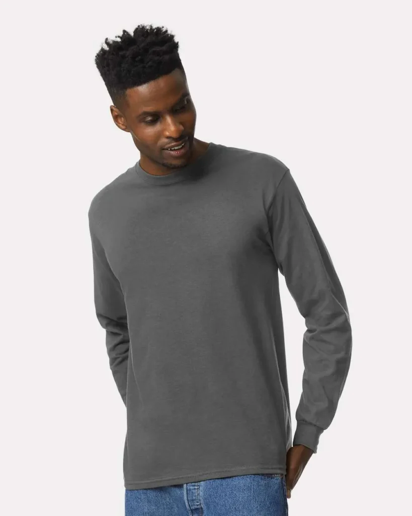 Gildan 100% Cotton Long Sleeve Charcoal