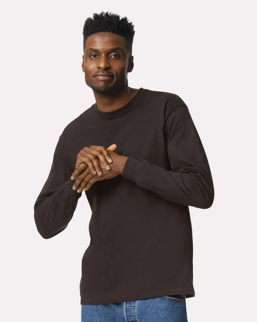 Gildan 100% Cotton Long Sleeve Dark Chocolate
