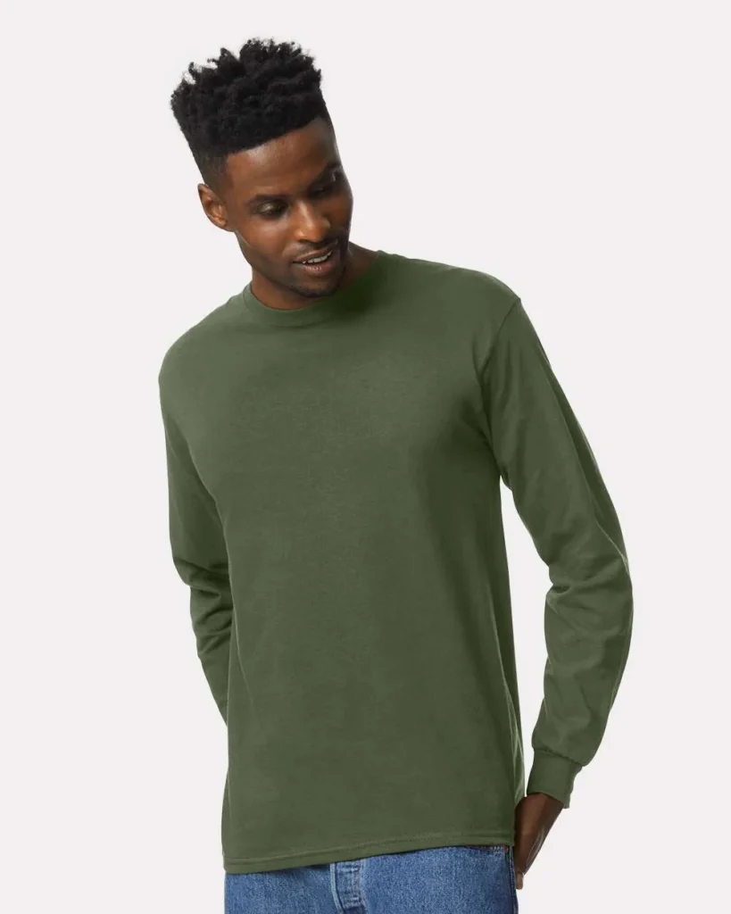 Gildan 100% Cotton Long Sleeve Military Green