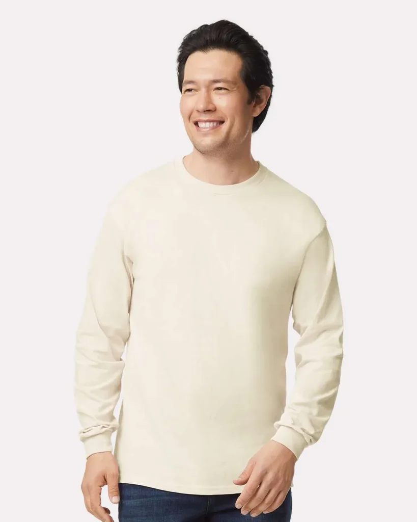 Gildan 100% Cotton Long Sleeve Natural
