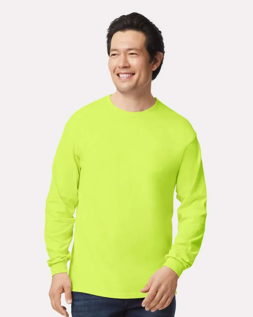 Gildan 100% Cotton Long Sleeve Safety Green