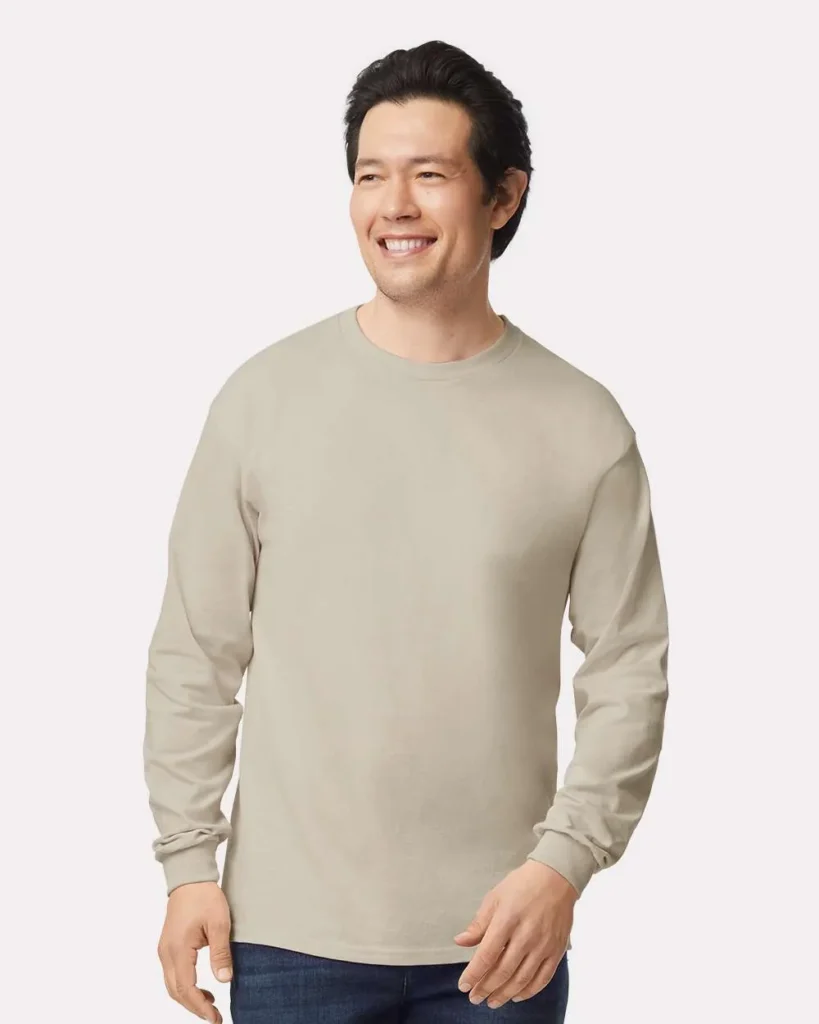 Gildan 100% Cotton Long Sleeve Sand