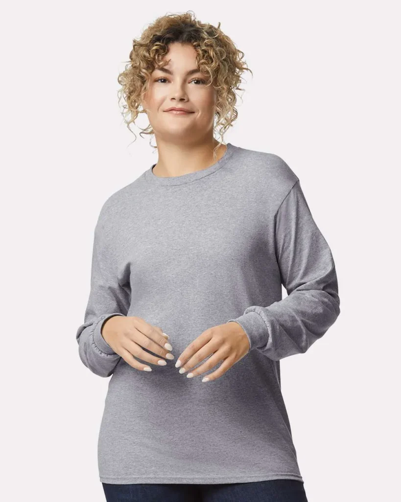 Gildan 100% Cotton Long Sleeve Sport Grey