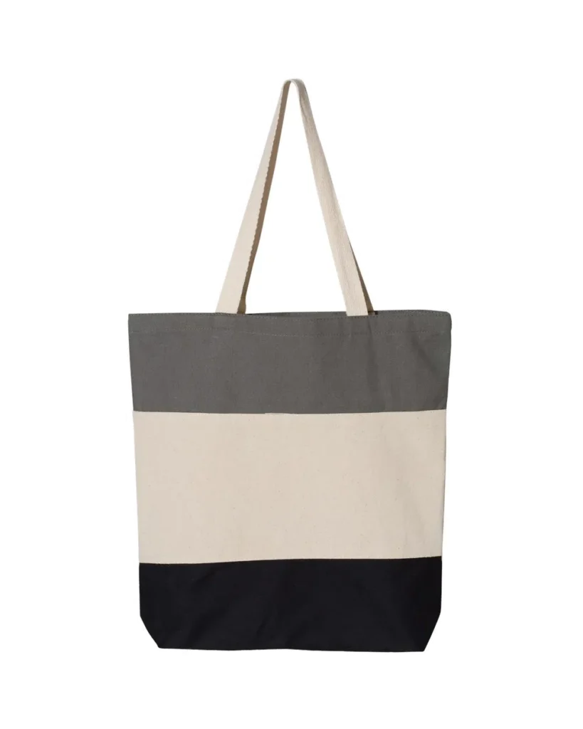 Q-Tees Tri-Color Tote Black/ Natural/ Light Grey