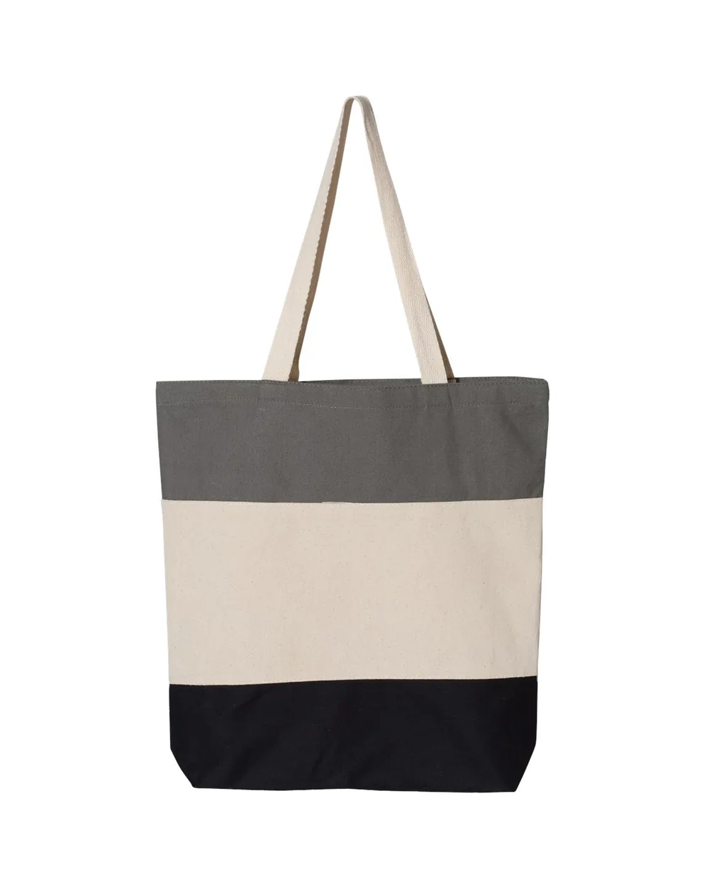 Q-Tees Tri-Color Tote Black/ Natural/ Light Grey