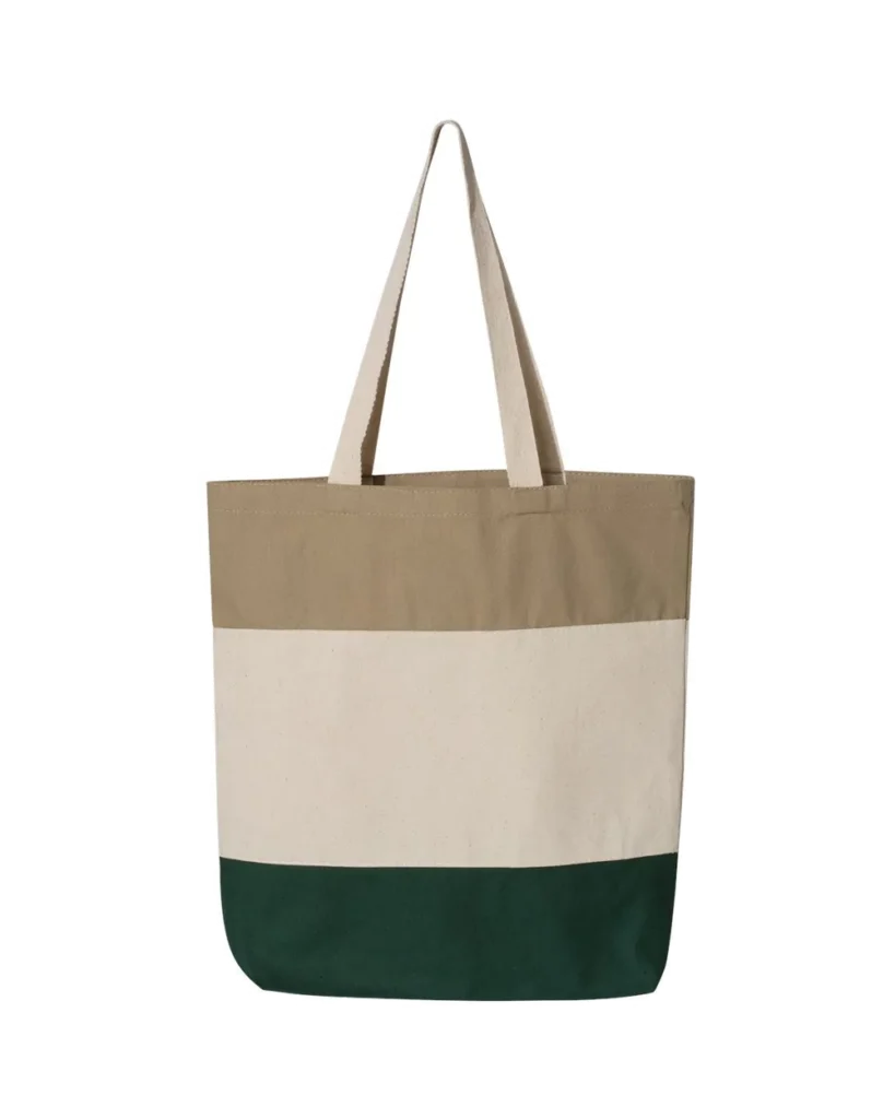 Q-Tees Tri-Color Tote Forest/ Natural/ Khaki