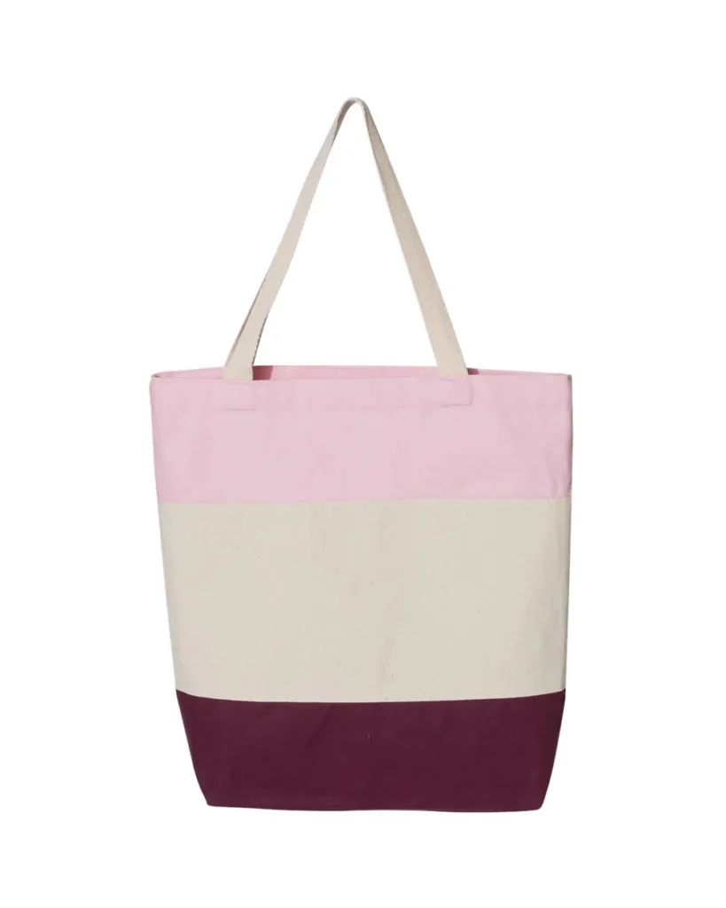 Q-Tees Tri-Color Tote Maroon/ Natural/ Light Pink