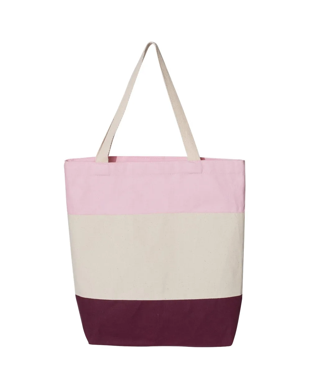 Q-Tees Tri-Color Tote Maroon/ Natural/ Light Pink