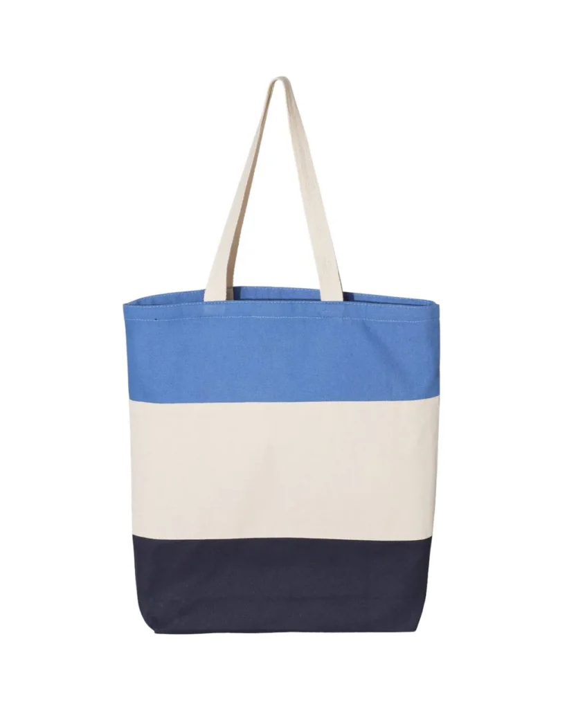 Q-Tees Tri-Color Tote Navy/ Natural/ Carolina Blue