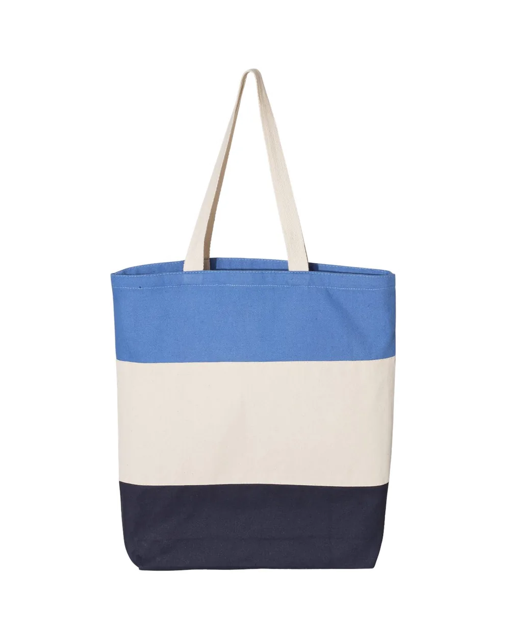 Q-Tees Tri-Color Tote Navy/ Natural/ Carolina Blue