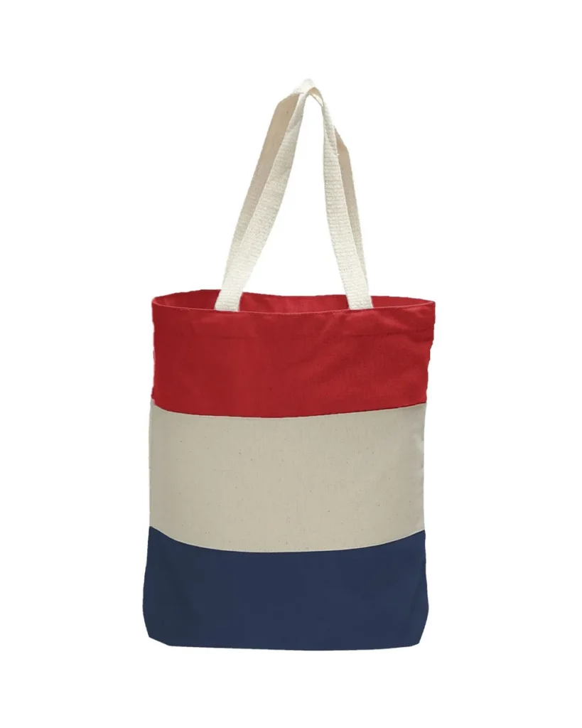 Q-Tees Tri-Color Tote Navy/ Natural/ Red