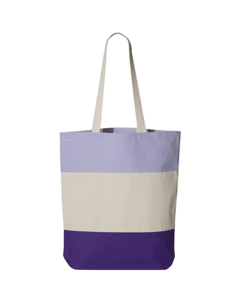 Q-Tees Tri-Color Tote Purple/ Natural/ Lavender