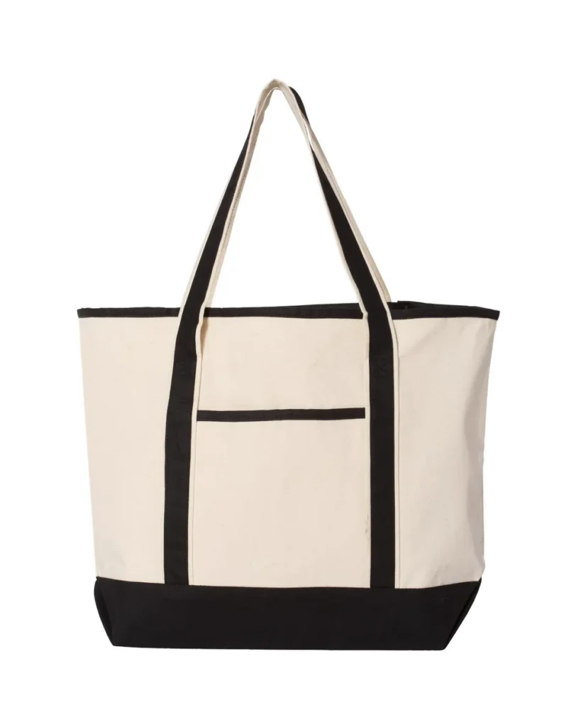 Q-Tees Large Canvas Deluxe Tote Natural/ Black