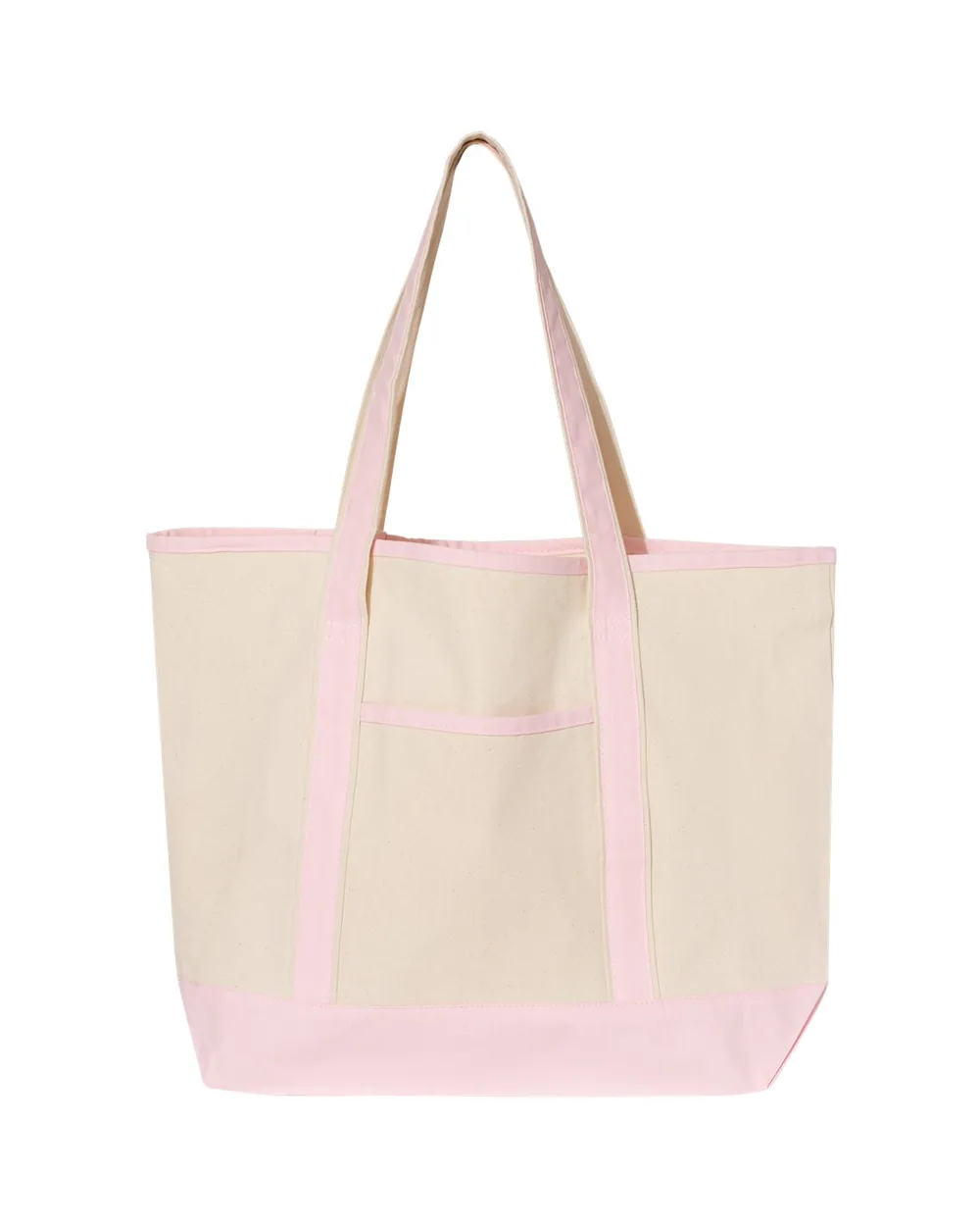 Q-Tees Large Canvas Deluxe Tote Natural/ Light Pink