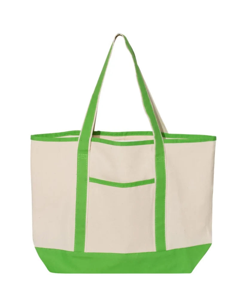 Q-Tees Large Canvas Deluxe Tote Natural/ Lime
