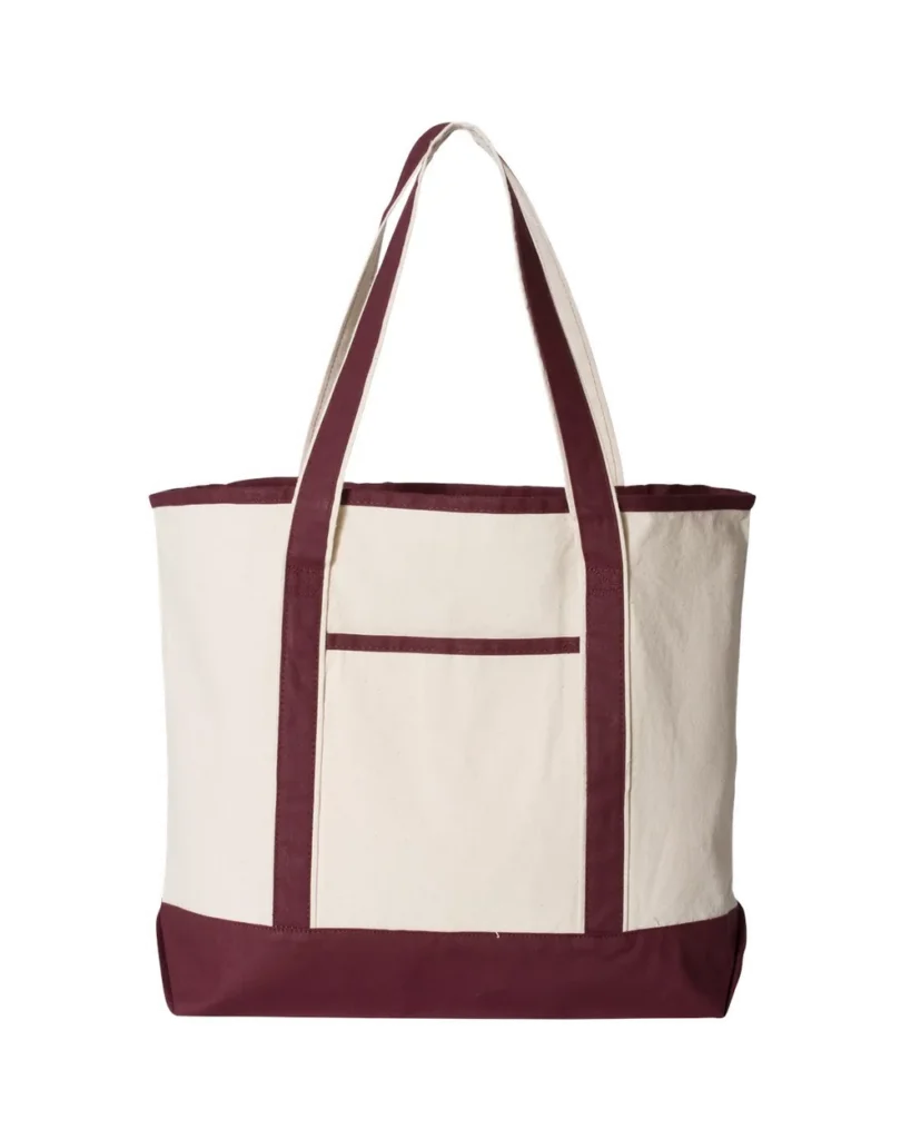 Q-Tees Large Canvas Deluxe Tote Natural/ Maroon