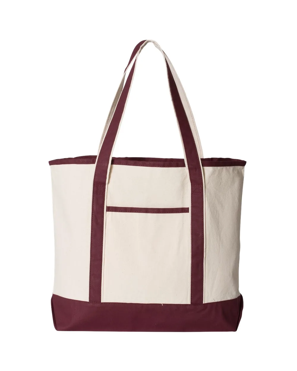 Q-Tees Large Canvas Deluxe Tote Natural/ Maroon